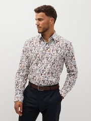 White Floral Regular Fit Printed Trimmed Shirt - Image 1 of 8