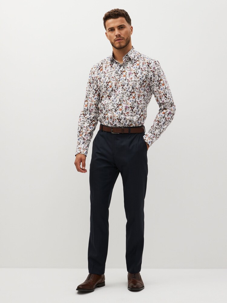 White Floral Regular Fit Printed Trimmed Shirt - Image 2 of 8