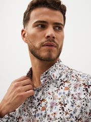 White Floral Regular Fit Printed Trimmed Shirt - Image 4 of 8