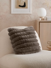Charcoal Grey Coco Ruched Faux Fur 43 x 43cm Cushion - Image 2 of 6