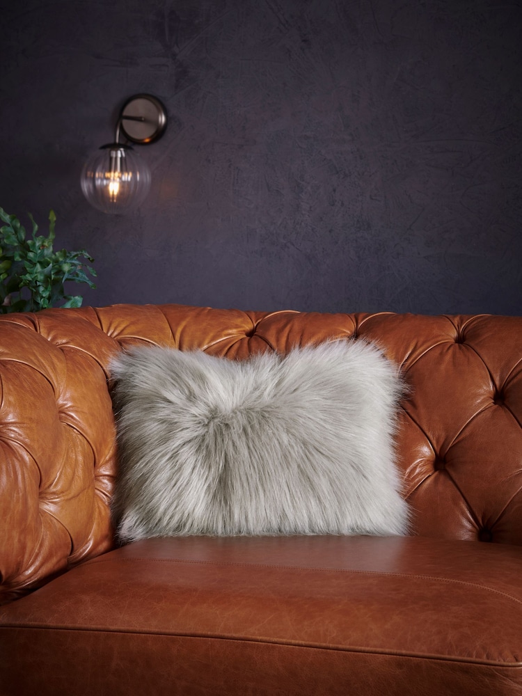 Grey Long Faux Fur 50 x 30cm Cushion - Image 1 of 6