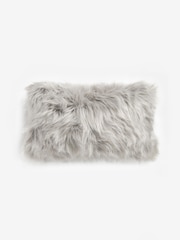 Grey Long Faux Fur 50 x 30cm Cushion - Image 5 of 6