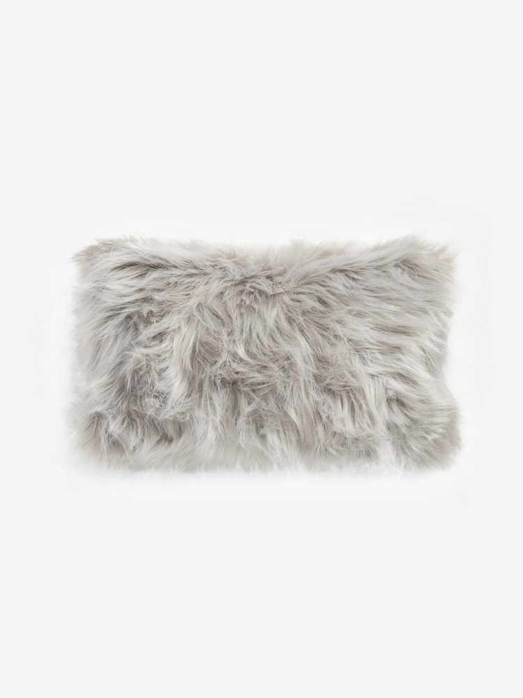 Grey Long Faux Fur 50 x 30cm Cushion - Image 6 of 6