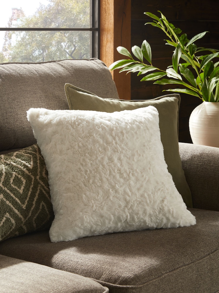 Ivory Mila Textured Faux Fur Cushion - Image 1 of 7
