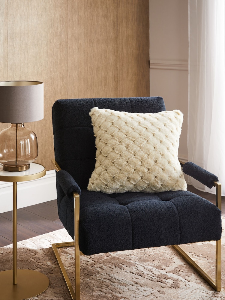 Ivory Natural 50 x 50cm Luna Scallop Faux Fur Cushion - Image 1 of 5