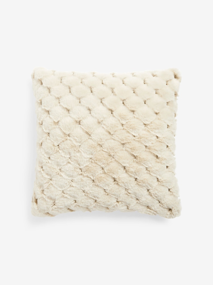 Ivory Natural 50 x 50cm Luna Scallop Faux Fur Cushion - Image 2 of 5