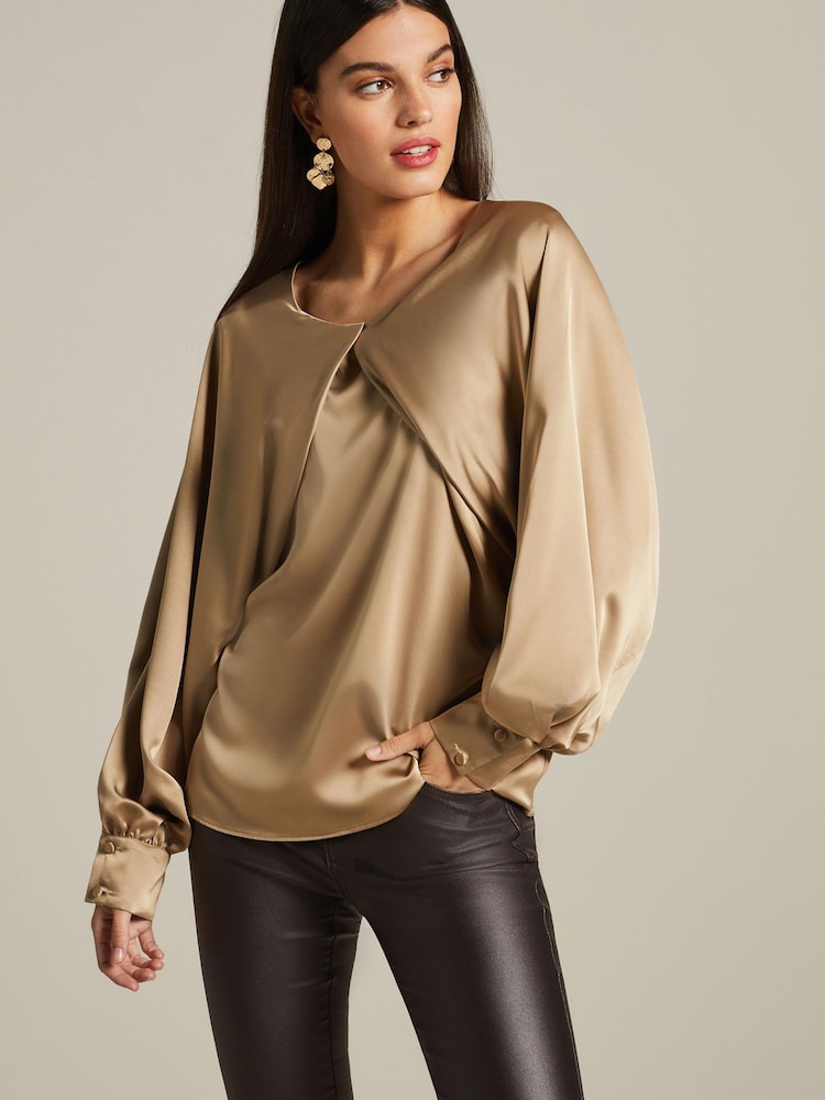 Oyster Pleat Front Long Sleeve Blouse - Image 1 of 7 Oyster Pleat Front Long Sleeve Blouse - Image 1 of 7
