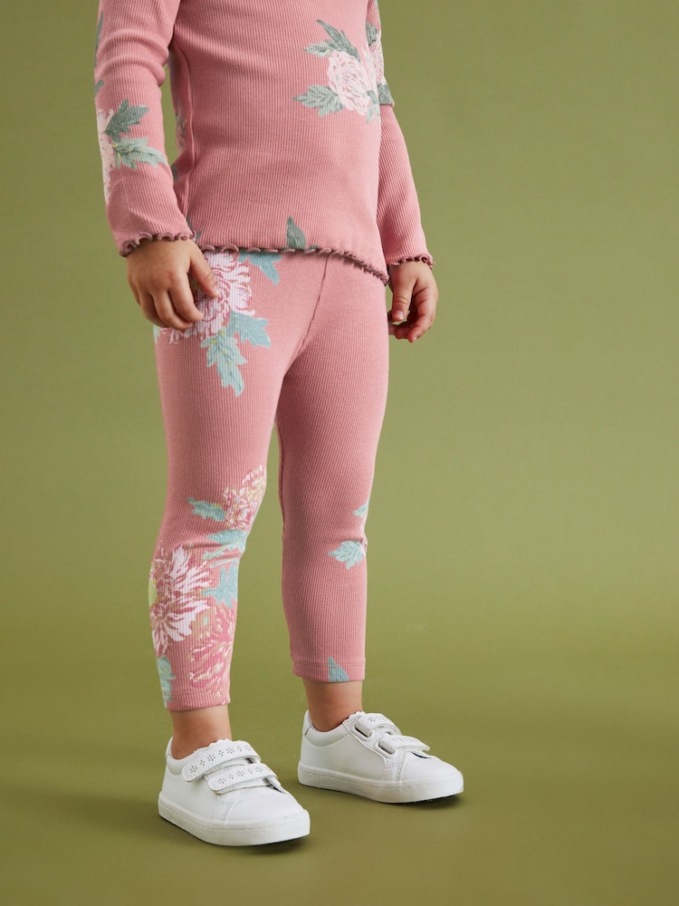 Pink Floral Rib Jersey Leggings (3mths-7yrs) - Image 1 of 6