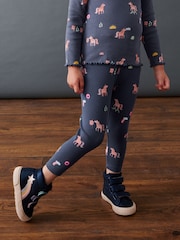 Navy Unicorn Rib Jersey Leggings (3mths-7yrs) - Image 1 of 7
