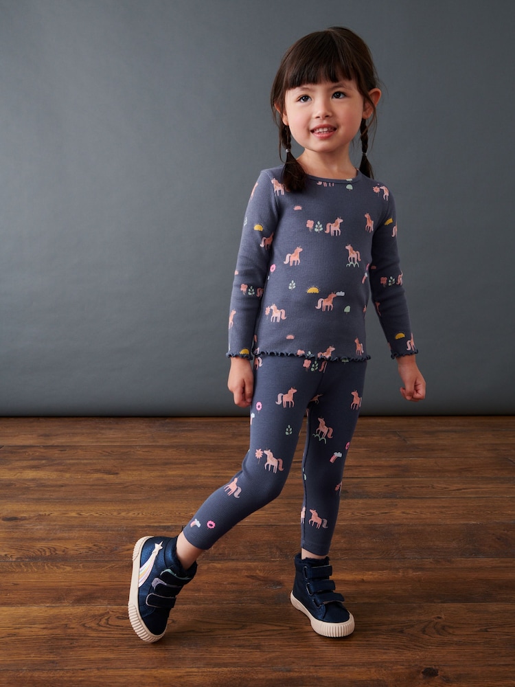 Navy Unicorn Rib Jersey Leggings (3mths-7yrs) - Image 2 of 7