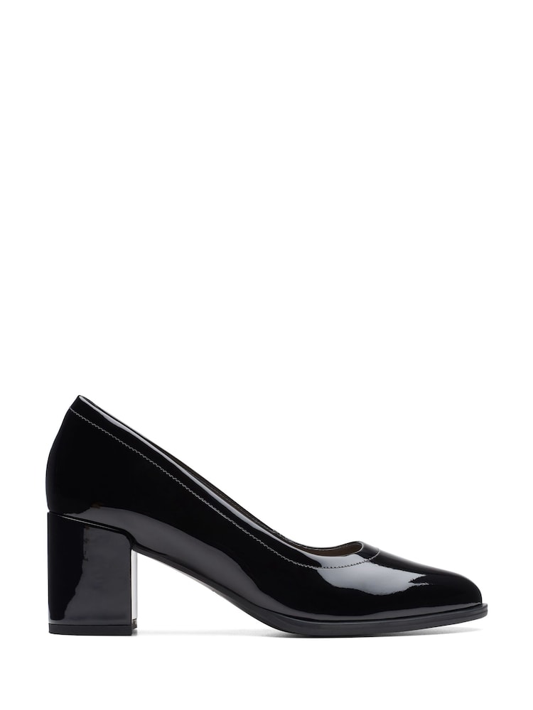 Clarks Black Standard Fit (F) Patent Freva 55 Court Shoes - Image 1 of 7