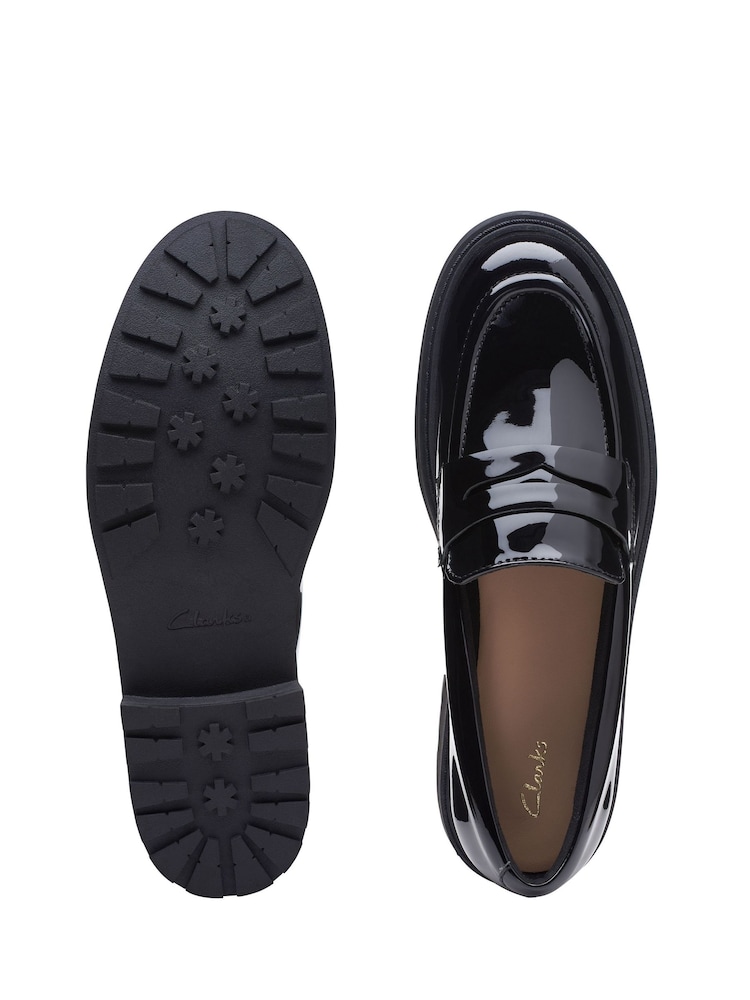 Clarks Dark Black Patent Wide Fit (E) Leather Orinoco Penny Loafer Shoes - Image 7 of 7