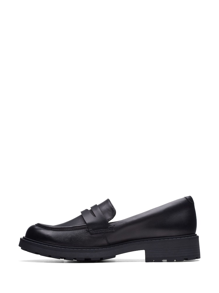 Clarks Black Leather Chrome Wide Fit (E) Leather Orinoco Penny Loafer Shoes - Image 2 of 6
