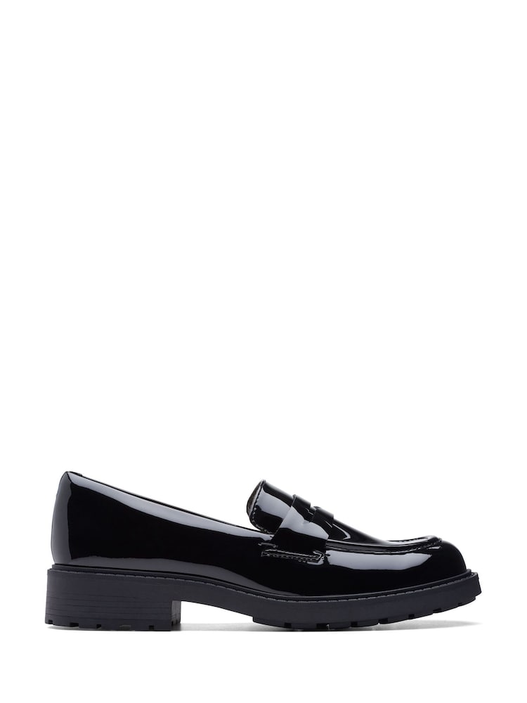Clarks Dark Black Patent Standard Fit (D) Leather Orinoco Penny Loafer Shoes - Image 1 of 7