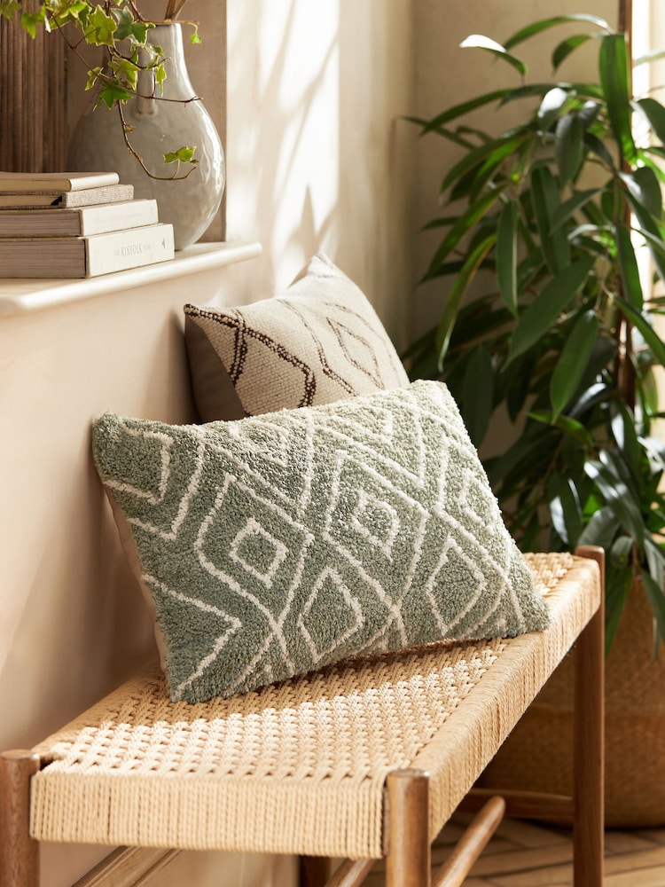Sage Green Geometric Berber 50 x 30cm Cushion - Image 1 of 5