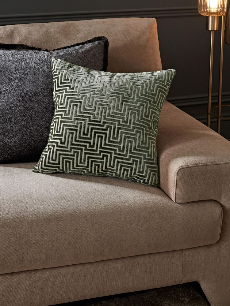 Bottle Green Cut Velvet Maze Geo Cushion - Image 1 of 4
