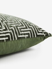 Bottle Green Cut Velvet Maze Geo Cushion - Image 2 of 4