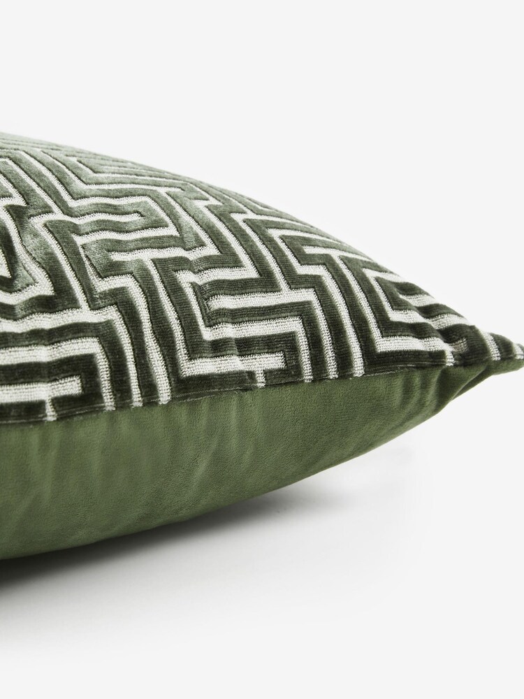 Bottle Green Cut Velvet Maze Geo Cushion - Image 2 of 4