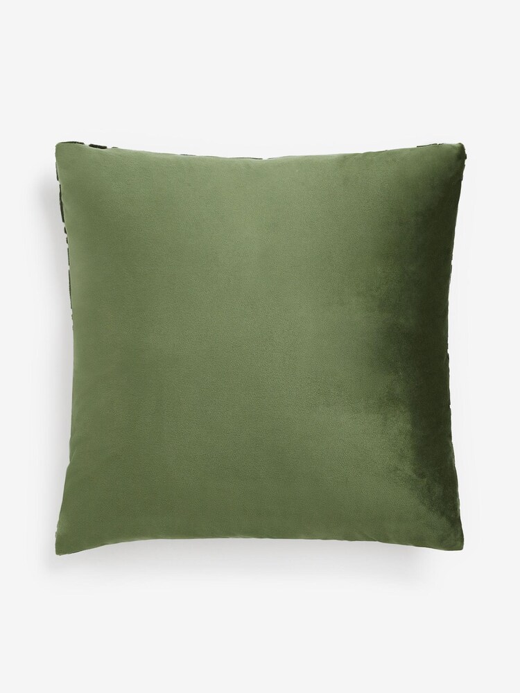Bottle Green Cut Velvet Maze Geo Cushion - Image 4 of 4