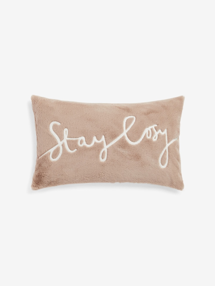 Natural Stay Cosy Faux Fur 50 x 30cm Cushion - Image 2 of 5