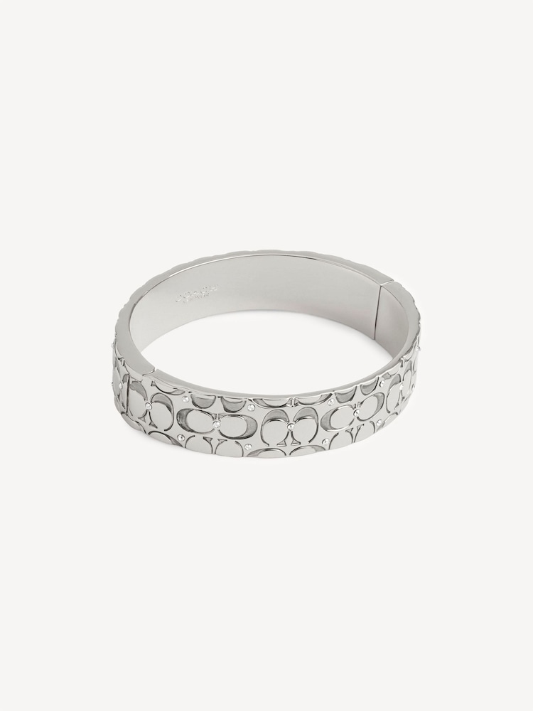 COACH Silver Tone Quilted C Hinged Bangle Bracelet - Image 1 of 5 COACH Silver Tone Quilted C Hinged Bangle Bracelet - Image 1 of 5