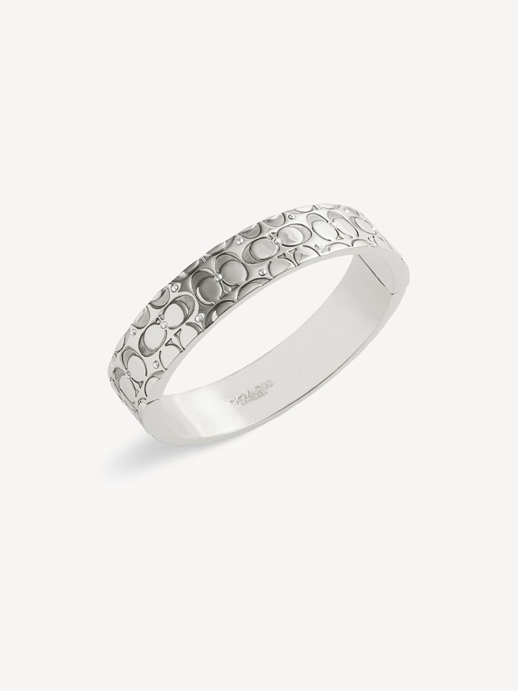 COACH Silver Tone Quilted C Hinged Bangle Bracelet - Image 2 of 5 COACH Silver Tone Quilted C Hinged Bangle Bracelet - Image 2 of 5