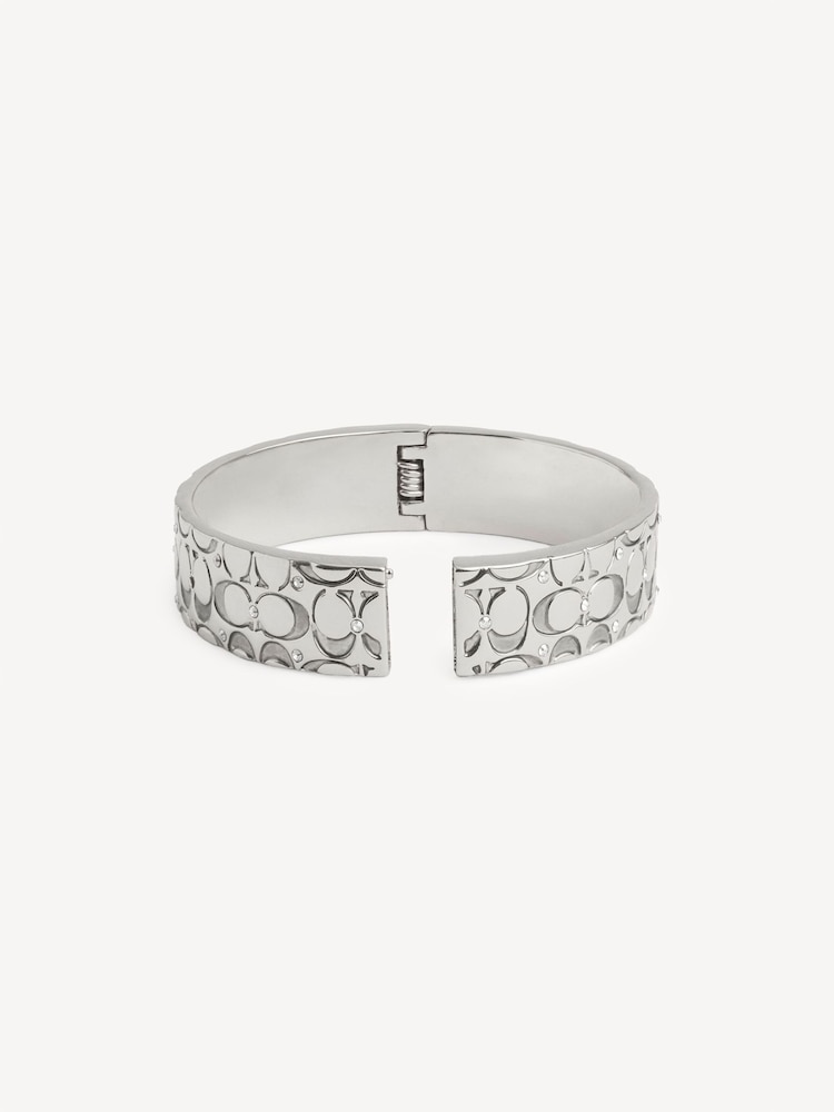 COACH Silver Tone Quilted C Hinged Bangle Bracelet - Image 5 of 5