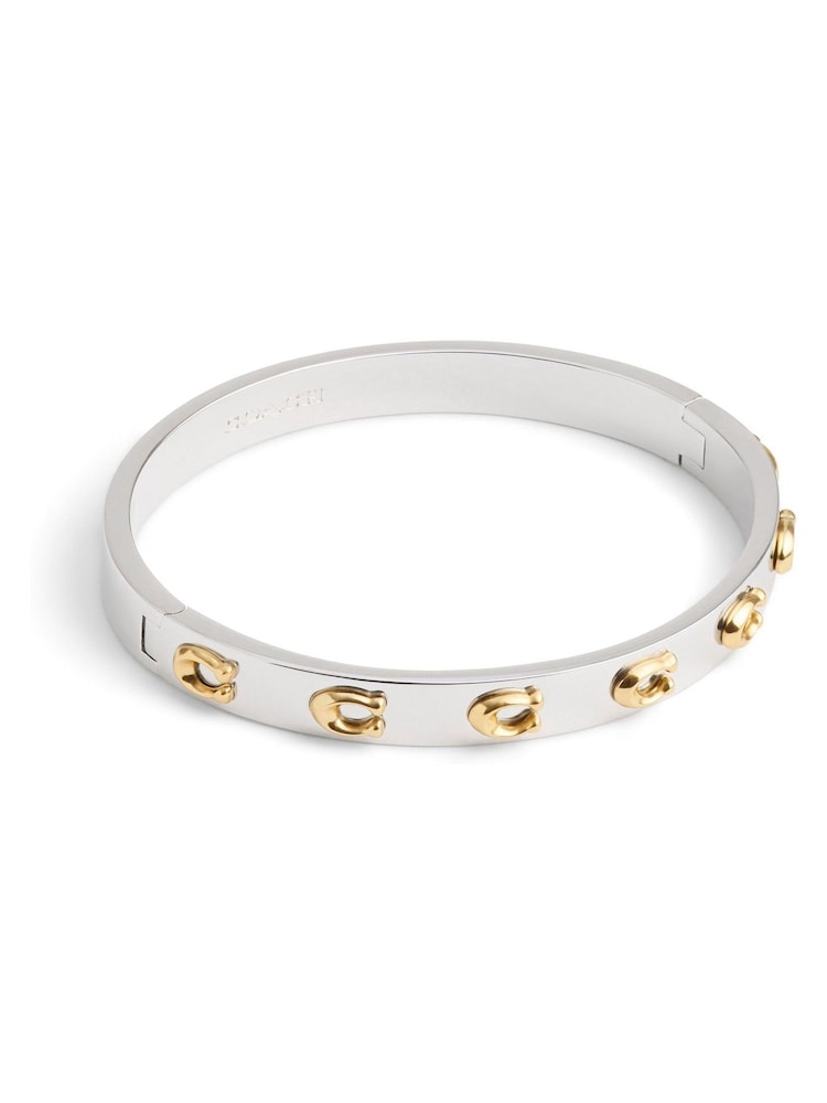COACH Two Tone Signature C Hinged Bangle Bracelet - Image 1 of 2