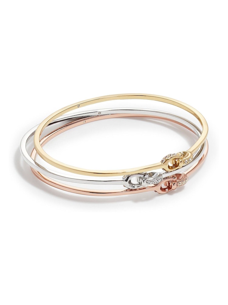 COACH Gold Tone Interlocking Signature C Stone Bangle Bracelet Set - Image 1 of 4