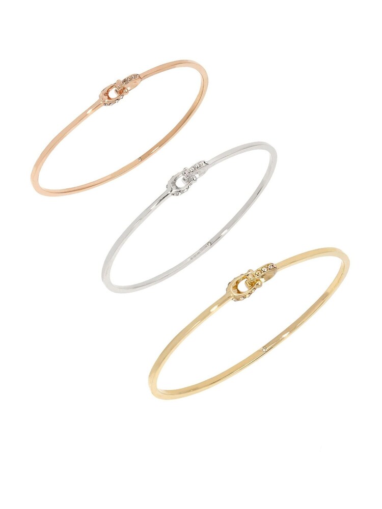 COACH Gold Tone Interlocking Signature C Stone Bangle Bracelet Set
