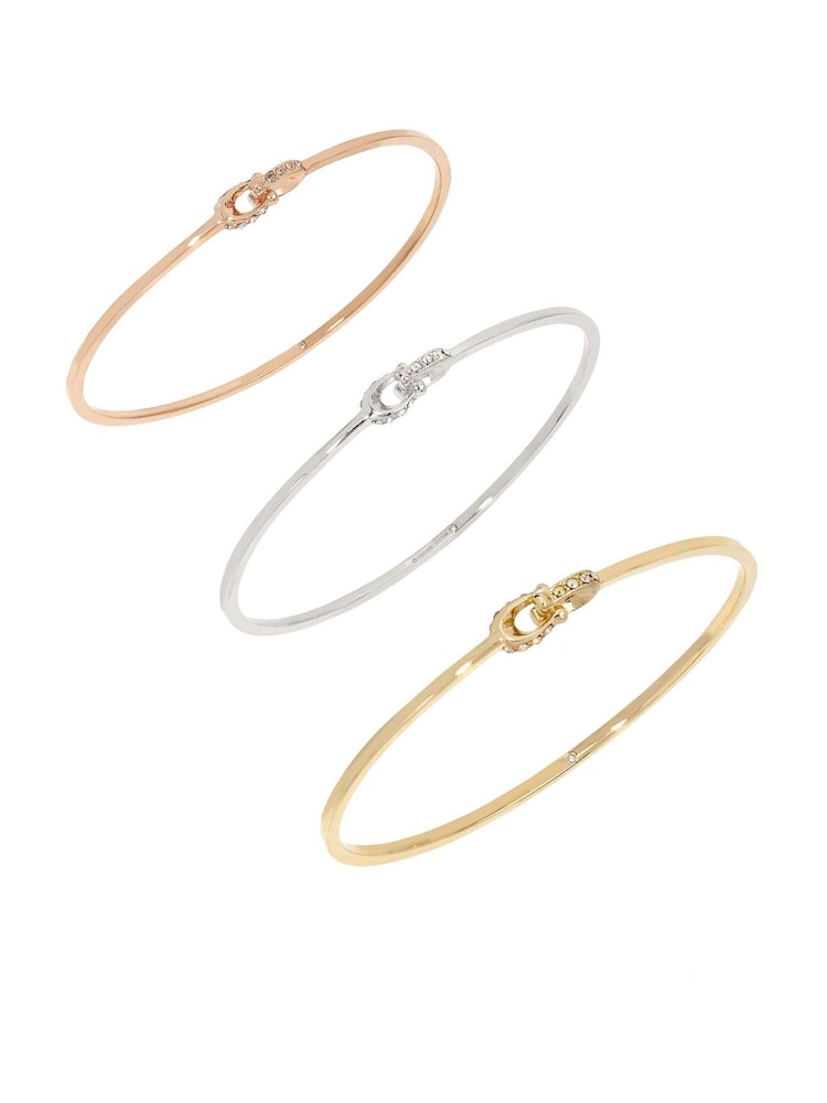 COACH Gold Tone Interlocking Signature C Stone Bangle Bracelet Set - Image 2 of 4