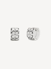 COACH Silver Tone Quilted C Wide Huggie Earrings - Image 3 of 4