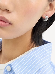 COACH Silver Tone Quilted C Wide Huggie Earrings - Image 4 of 4
