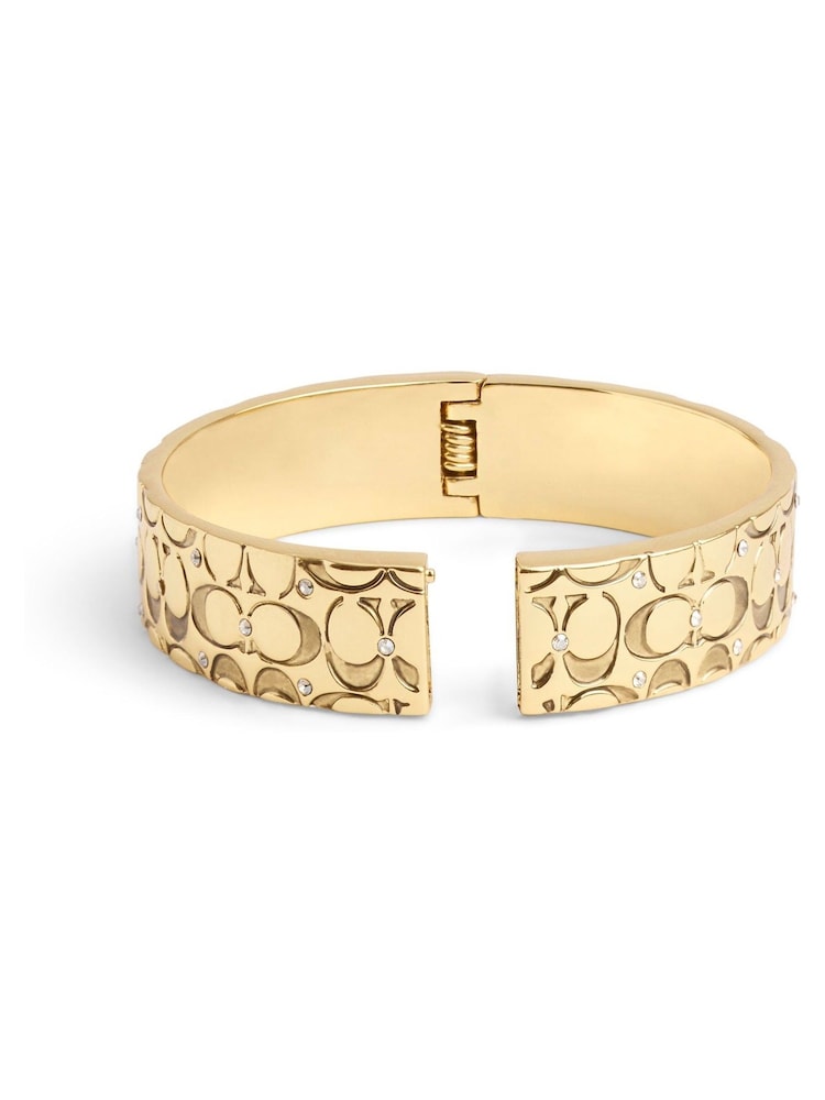COACH Gold Tone Quilted C Hinged Bangle Bracelet - Image 6 of 6