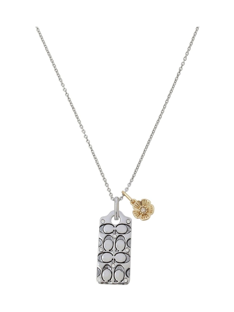 COACH Silver Quilted C Tag Pendant Necklace - Image 3 of 3