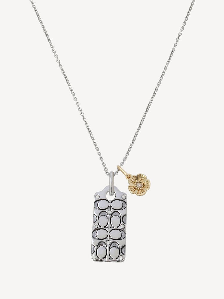 COACH Silver Tone Quilted C Tag Pendant Necklace - Image 3 of 3 COACH Silver Tone Quilted C Tag Pendant Necklace - Image 3 of 3