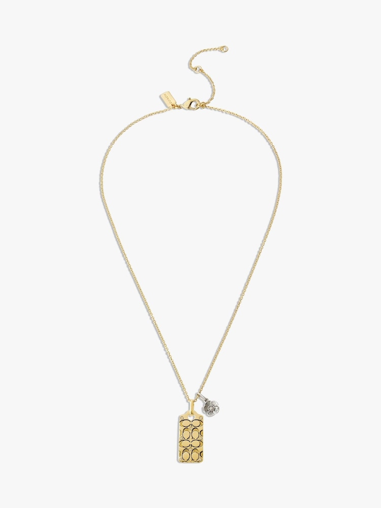 COACH Gold Tone Quilted C Tag Pendant Necklace - Image 1 of 3