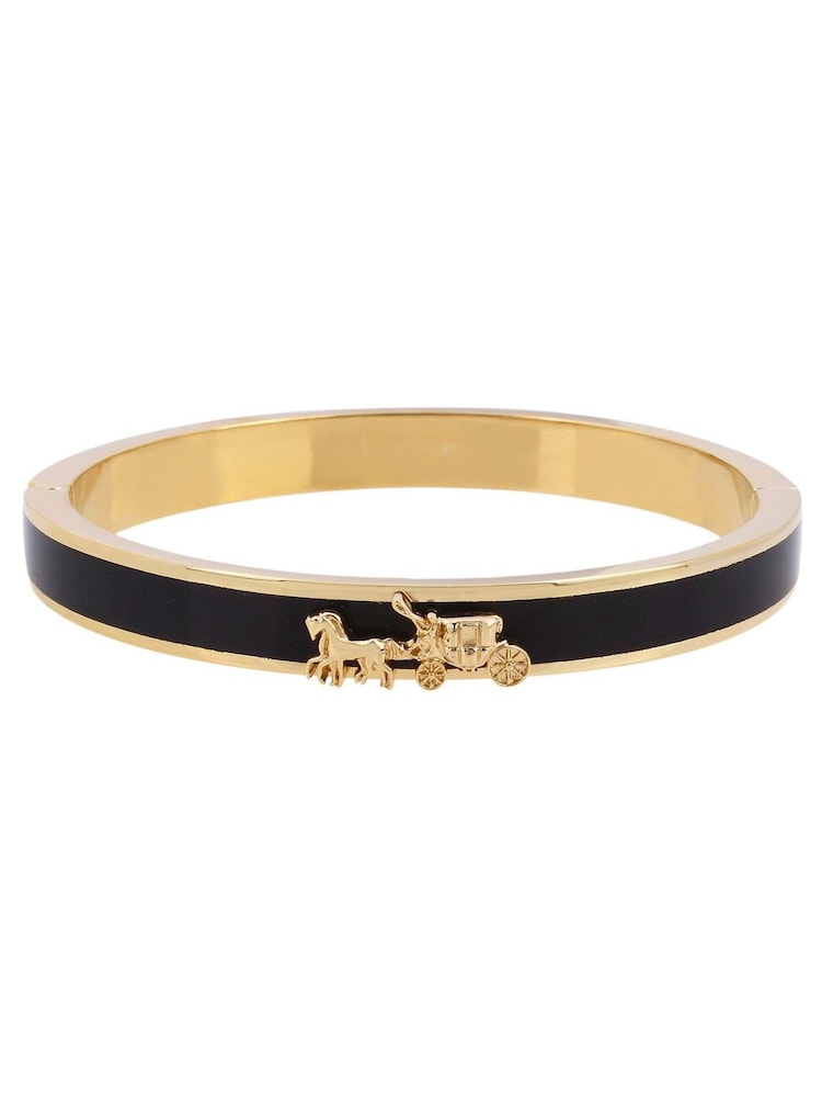 COACH Horse And Carriage Enamel Hinged Black Bangle Bracelet - Image 1 of 3