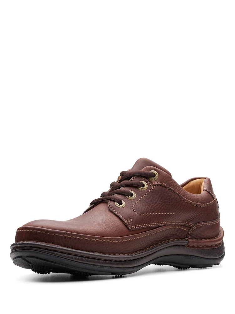 Clarks Brown Wide Fit (H) Mahogany Leather Nature Three Shoes - Image 4 of 7