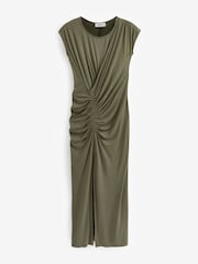 Khaki Green Ruched Jersey Midi Dress - Image 5 of 6