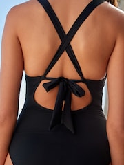 Black High Neck Keyhole Cut Out Tummy Control Swimsuit - Image 5 of 7