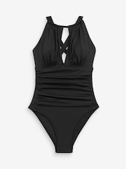 Black High Neck Keyhole Cut Out Tummy Control Swimsuit - Image 6 of 7