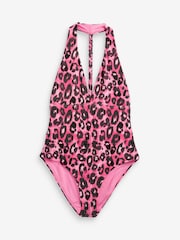 Leopard, pink - Bauchformender Badeanzug mit tiefem Ausschnitt und geflochtenem Design hinten - Bild 6 von 7