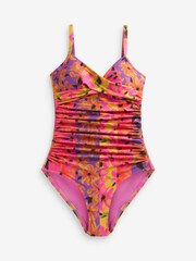Yellow/Pink Spliced Floral Tummy Control Swimsuit - Image 6 of 6