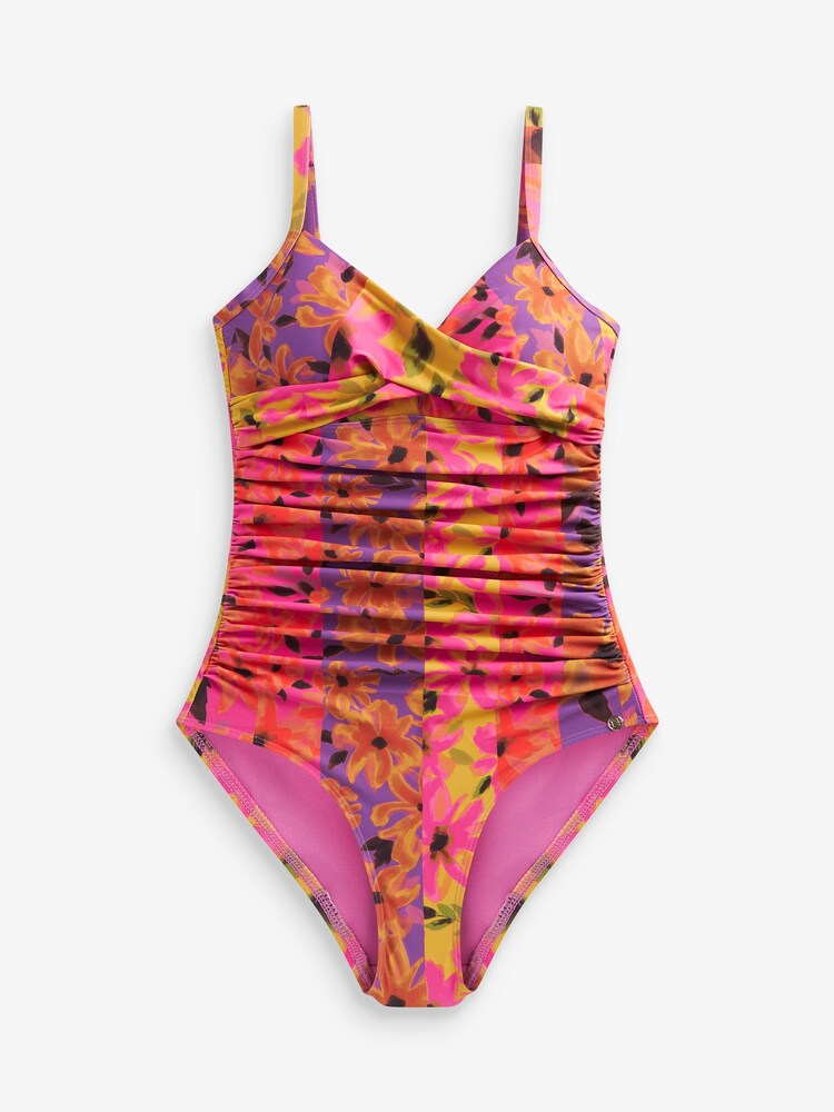 Yellow/Pink Spliced Floral Tummy Control Swimsuit - Image 6 of 6