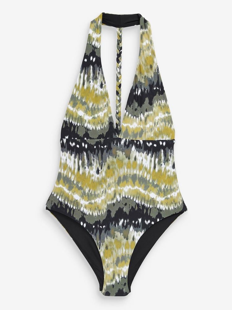 Knüpfbatik, Grün - Bauchformender Badeanzug mit tiefem Ausschnitt und geflochtenem Design hinten - Bild 6 von 6