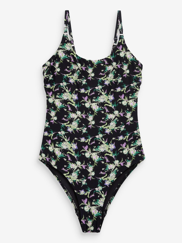 Black Ditsy Floral Print Essential Scoop Swimsuit - Image 5 of 5