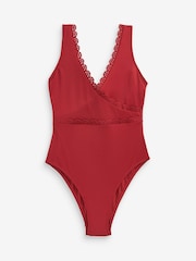 Berry Red Laser Cut Tummy Control Plunge Swimsuit - Image 5 of 6
