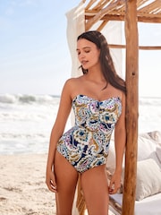 Purple Paisley Tummy Control Ruched Bandeau Swimsuit - Image 1 of 6