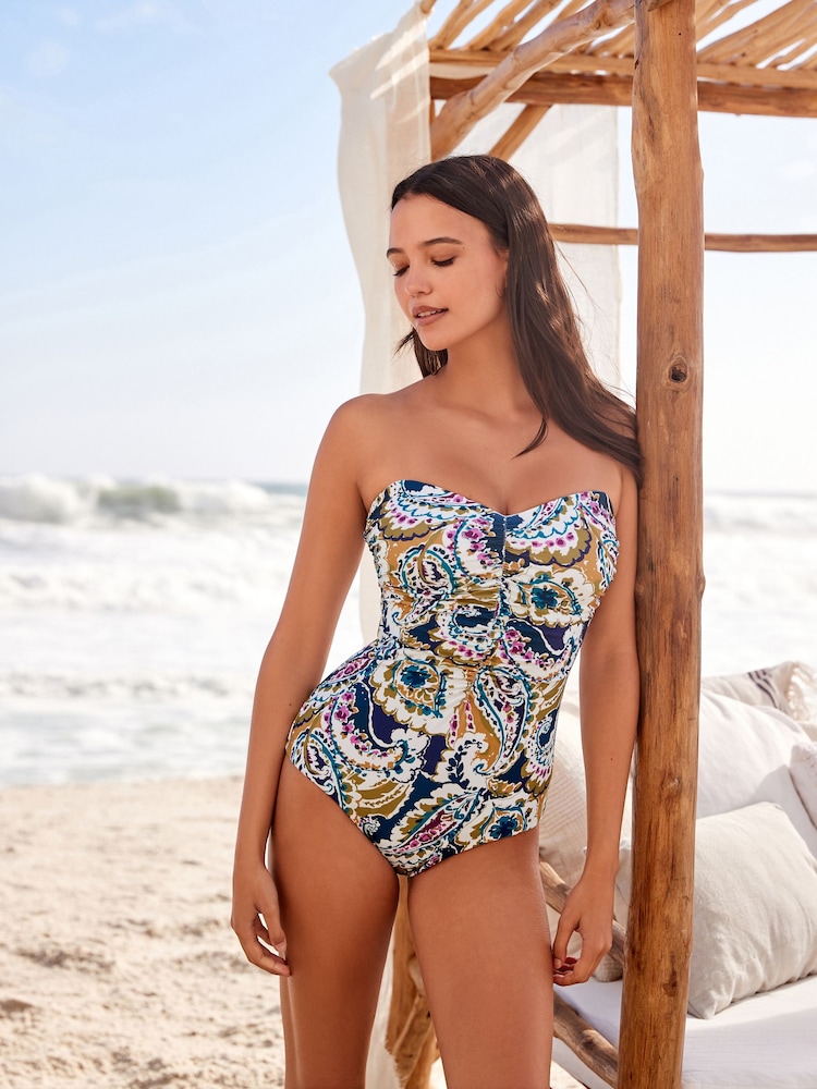 Purple Paisley Tummy Control Ruched Bandeau Swimsuit - Image 1 of 6
